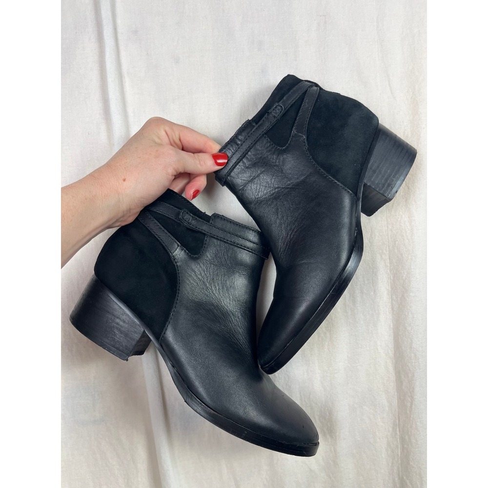 Lauren Ralph Lauren Damara Black Leather Suede Ankle Boots 6.5B Block Heel 11424